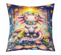 feelingyou Kawaii Axolotl Funda de cojín, 55 x 55 cm, funda de cojín de hongo de la selva misteriosa para adultos, acuarela, flores, hojas, mariposa, soñadora, cubierta de cojín
