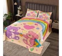 feelingyou Kawaii Bear Coverlet Set M Größe e,schöne TierBlumen Liebe Herz Form Durable Bettwäsche für Mädchen Teens,bunt Rainbow Orange Soft Polyester Quilt Set, mit 2 Kissenbezüge