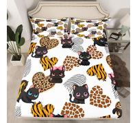 feelingyou Kawaii Cat chapa empotrada tamaño L estampado leopardo cebra piel de tigre animales salvajes ropa de cama 2 piezas San Valentín forma corazón marrón juego de ropa de cama para adultos
