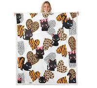 feelingyou Kawaii Cat Lanza Manta, B Tamaño Leopardo Patrón Zebra Tigre Piel Animal Salvaje Cama Lanzar para Niños Día de San Valentín Forma Corazón Marrón Decoración para el Hogar para Silla