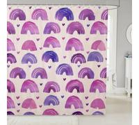 feelingyou Kawaii Cortina de ducha de arco iris, cortina de baño de pintura a mano púrpura acuarela para niños niños, tema de amor, forma de corazón, impresión impermeable, accesorios de tela con 12