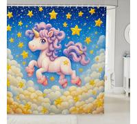 feelingyou Kawaii Cortinas de ducha de unicornio, encantadora cortina de baño de animales salvajes de unicornio occidental, cortina de baño de ensueño estrellada 3D nube azul galaxia impermeable con