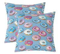 feelingyou Kawaii Donut Fundas de almohada con impresión de doble cara, 40 x 40 cm, diseño de postre dulce, funda de almohada azul, fundas cuadradas suaves, acuarela rosa lila rosas, juego de 2
