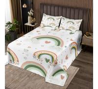 feelingyou Kawaii Rainbow Coverlet Set M Größe Aquarell Herz Shaped Floral White Durable Edredón para niñas Adolescentes Hippie Groovy Floral Bohemian Soft Polyester Quilt Set con 2 fundas de almohada