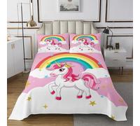 feelingyou Kawaii Unicornio Edredón 2pcs Rainbow Nube Galaxia Coverlet Quilt para Niños Adolescentes Adultos Rosa Soñadora Princesa Estilo Ropa de Cama Set S Tamaño S