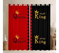 feelingyou King y Queen Cortinas de ventana para dormitorio, tamaño S Su tema de amor romántico Sombra Decoración del hogar Corona amarilla Roja Negra Cortinas de ventana 2 paneles para niños