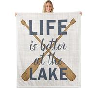 feelingyou Lake Life Imprimir Manta de Tiro, Tamaño B Oars Paddle Retro rústico casa de campo cama tiro para niños Clásico Rural Seeboot Tema Decoración del hogar para silla