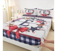 feelingyou Lazo rojo monograma E chapa empotrada tamaño S estilo vintage estrellas impresión edredón, 1 funda de almohada 4 de julio Día de los Recuerdos Patriótico Juego de ropa de cama para niños