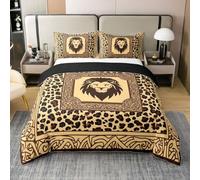 feelingyou León salvaje leopardo 100% algodón natural edredón tamaño M estampado de piel de guepardo rayas geométricas niños ropa de cama animales salvajes con cubierta de manta amarilla, 2 piezas