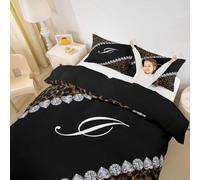 feelingyou Leopardo Impresión Niños Edredón Tamaño S Bonito Monograma Letra I Manta Cubierta para Dormitorio Animales Salvajes Impresión Diamante Juego de Ropa de Cama (1 Contenedor de almohada)