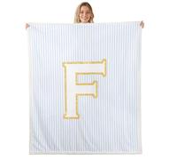 feelingyou Letra inicial F Tiro Manta, tamaño de lanzamiento monograma alfabeto minimalista cama tiro para adolescentes rayas azules blancas decoración del hogar para sofá