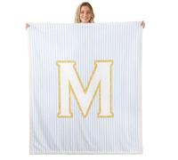 feelingyou Letra inicial M Tiro manta, tamaño de lanzamiento monograma alfabeto minimalista cama tirada para adolescentes rayas azules blancas decoración del hogar para sofá