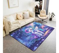 feelingyou Linda alfombra de sala de estar unicornio 100 x 150 cm púrpura flor mariposa área de dormitorio alfombra para niños adolescentes fantasía animal alfombra interior decoración del hogar