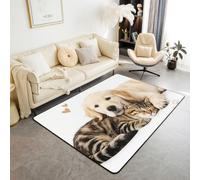 feelingyou Linda alfombra de salón para mascotas, 100 x 150 cm, 3D, encantador, perro, gato, estampado de animales, alfombra para niños, adolescentes, Kawaii, decoración del amor, decoración del hogar