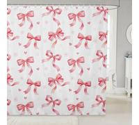 feelingyou Linda corbata cortina de ducha tamaño L adorable flor dibujada a mano Bowknot círculo geométrico cortina de baño para adultos princesa flores amor decoración accesorios de baño con gancho