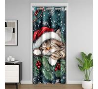 feelingyou Linda cortina de puerta de gato 150 x 203 cm invierno bayas de acebo copo de nieve cortinas para adultos Kawaii Mascota Feliz Navidad puerta cortinas para decoración de sombreado