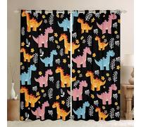 feelingyou Linda cortina de ventana de dinosaurio, cortinas de acuarela hermosas hojas florales para niñas y niños, Kawaii dinosaurio dibujos animados vida silvestre ventana tratamiento cortinas para