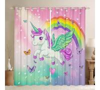 feelingyou Lindas cortinas de ventana de unicornio, tamaño M bonito arco iris mariposa corazón blanco brillo decoración sombra decoración del hogar Kawaii dibujos animados caballo ventana cortinas 2