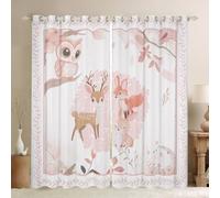 feelingyou Lindo animal ventana cortinas, Kawaii Ciervo Fox Búho erizo cocina ventana tratamientos hermosa vida silvestre hojas a cuadros cortinas de ventana para decoración del hogar, 2 paneles