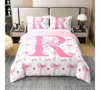 feelingyou Lindo Bowknot 100% Natural Algodón Edredón Tamaño M Letra Inicial R Alfabeto Niños Ropa de Cama Set de Ropa de Cama de Color Agua Corazón Rosa Nudo de Corbata Cubierta Cubierta, 2 Piezas