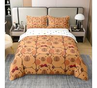 feelingyou Lindo Capybara 100% Natural Algodón Edredón Tamaño S América del Sur Animales Hermoso Juego de Ropa de Cama Kawaii Animal Tema Manta Cubierta, 2pcs