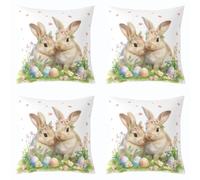 feelingyou Lindo conejo funda de cojín 50 x 50 cm Feliz Pascua dibujos animados animal funda de almohada para adultos flores de primavera huevo de Pascua fundas de almohada para sala de estar