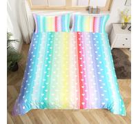 feelingyou Lindo Corazones Niños Funda Nórdica Juego S Tamaño S, Kawaii Rainbow Gradient Lines Print Reversible Quilt Cover Romántico Amor Rayas Juego de Ropa de Cama con 1 Funda de Almohada, Sin