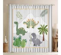 feelingyou Lindo dinosaurio cortinas de ventana para dormitorio, tamaño L hermosas hojas de palma sombra planta decoración del hogar dibujos animados dinosaurio animales gris cortinas de ventana 2