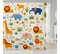 feelingyou Lindo elefante cortina de ducha tamaño S Hermosa decoración animal de dibujos animados cortina de baño para niños Kawaii hojas verdes hermosas plantas accesorios de baño con gancho
