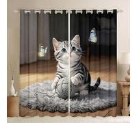 feelingyou Lindo gato cortinas de ventana para niños y niñas, tamaño S Acuarela Mariposa 3D Impresión de Mascotas Buenas Cortinas opacas Lindo Tema Animal Cortina 2 Paneles 137 x 117 cm