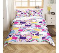 feelingyou Lindo juego de funda nórdica arcoíris tamaño M, acuarela Kawaii Rainbow Print Reversible Quilt Cover con 1 funda de almohada, Nube Abstracta Curvas Transpirable Juego de ropa de cama (NO un