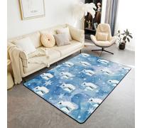 feelingyou Lindo oso polar alfombra de sala de estar 150 x 200 cm bonitos animales árticos copos de nieve alfombra de dormitorio para niños niñas azul lunares punto teñido alfombra de piso decoración