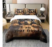 feelingyou Lindo perro 100% natural algodón edredón tamaño XL madera tablero marrón ropa de cama conjunto rústico casa de campo estilo colcha cubierta, 3 piezas
