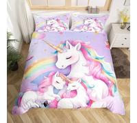 feelingyou Lindo Unicornio Niños Edredón Tamaño M Tema Mágico Kawaii Unicornio Animal Consolador Cubierta para Niños Niñas Colorido Arco Iris Cielo Estrellado Juego de Ropa de Cama (1 Contenedor de