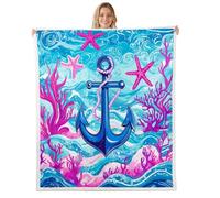 feelingyou Manta de ancla náutica, lanzar tamaño púrpura pez estrella de mar coral vida marina cama tiro para adolescentes océano azul olas geometría decoración del hogar para sofá