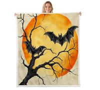 feelingyou Manta de felpa con diseño de murciélagos de rama de Halloween, manta de franela de forro polar para niños, niñas, adolescentes, para todas las estaciones, manta de cama de animales salvajes
