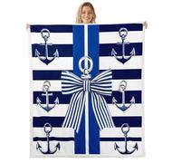 feelingyou Manta de forro polar azul marino, tamaño gemelos, ancla marina y nudo de corbata, cama para adolescentes, rayas geométricas, mares, decoración del hogar para oficina