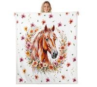feelingyou Manta de forro polar con diseño de caballo de acuarela, tamaño Queen, diseño vintage de flores y plantas, para niños, adolescentes y adultos, color marrón, animales salvajes, estilo rústico