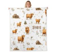 feelingyou Manta de forro polar de ganado Highland, tamaño X colorido y hermoso cama de flores para niños, rústico, lindo, vintage, animales salvajes y plantas, decoración del hogar para habitaciones
