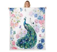 feelingyou Manta de pavo real 3D, tamaño B, bastante grúa, flauta de mantequilla, impresión de papaver, cama para niños, colorido, vintage, animales, plantas, decoración del hogar para silla