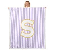 feelingyou Manta de rayas blancas moradas, tamaño de lanzamiento inicial S cama tirando para adolescentes alfabeto monogramado minimalista decoración del hogar para sofá