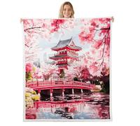 feelingyou Manta de tiro de flores rosadas, tamaño B acuarela flores de cerezo cama floral tiro para niños pintura de estilo japonés decoración del hogar para silla