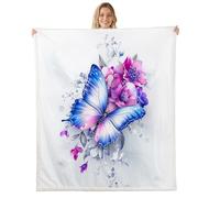 feelingyou Manta de tiro de mariposa 3D, tamaño Queen Acuarela Hermosas flores de ensueño cama tiro para adultos Rosa Azul Natural Animal Planta Tema Decoración del hogar para la cama