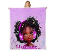 feelingyou Manta de tiro de princesa africana, tamaño B, auriculares para orejas de gato, escuchar manta para niños, adolescentes linda chica negra, decoración del hogar para silla