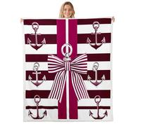 feelingyou Manta polar con nudo de lazo rosa, tamaño gemelos, ancla marina y hebilla de corbata, cama tirando para adolescentes, línea geométrica, burdeos, decoración del hogar para oficina