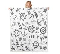 feelingyou Manta polar para niños con faro de mar, manta de tiro de timón de ancla náutica océano para adultos,Starfish Conch Gris Dibujo Mano Ligera Poliéster Sofá Sherpa Manta, Queen Size