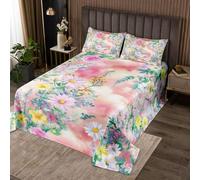 feelingyou Margarita floral edredón tamaño L acuarela hermosas flores juego de cama para adultos adolescentes hojas verdes planta rosa corbata colorante Coverlet