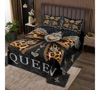 feelingyou Marrón Bowknot edredón tamaño L leopardo estampado arco mariposa juego de cama para adultos adolescentes brillante diamante encaje Damasco patrón Coverlet