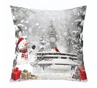 feelingyou Merry Christmas - Funda de cojín de 55 x 55 cm, diseño de pájaros cardenales del norte rojo para adultos, bonito muñeco de nieve, copos de nieve de pino, funda de cojín