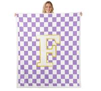 feelingyou Monograma Letra F Manta de forro polar, tamaño X Personalizado Inicial Letras Cama Lanzamiento para Niños Púrpura Blanco Cuadros Aesthetics Moda Hogar Decoración para Habitaciones